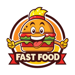 Cute cartoon hamburger logo for a fast food restaurant