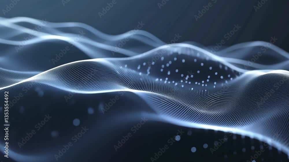 Poster abstract digital waves flow through mesmerizing landscape, showcasing glowing particles and smooth l