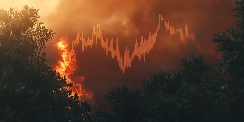 A Financial Chart Overlaying An Image Of Wildfire Damage