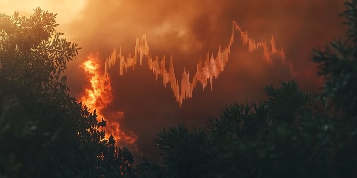 A Financial Chart Overlaying An Image Of Wildfire Damage