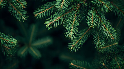 Close-Up Shot of Green Pine Tree Branches Against a Dark Background