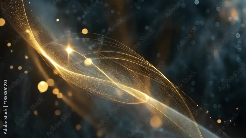 Poster mesmerizing abstract background of golden waves and shimmering particles dance of light and motion e