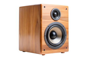 Highquality wooden bookshelf speaker with two drivers for exceptional audio performance isolated on white or transparent background