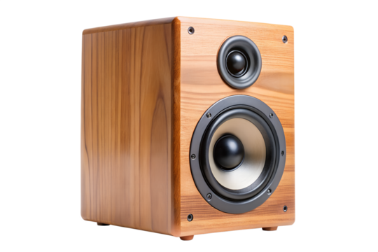 Highquality wooden bookshelf speaker with two drivers for exceptional audio performance isolated on white or transparent background