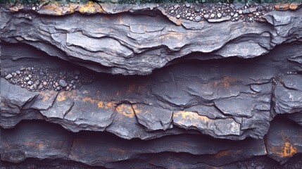 Layered dark grey rock face texture with hints of orange