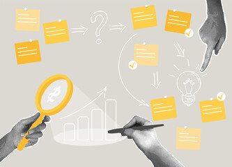 Trendy halftone collage. Strategic planning and business development process. Planning concept, business development strategy, business workshop. © Наталья Косаревич