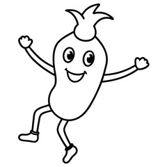 Cartoon style dancing vegetable line art vector illustration 