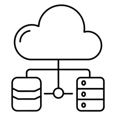 Cloud computing and data storage line art vector illustration 