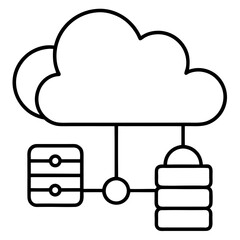 Cloud computing and data storage line art vector illustration 