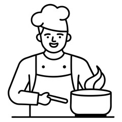 Cooking healthy food in the kitchen line art vector illustration 