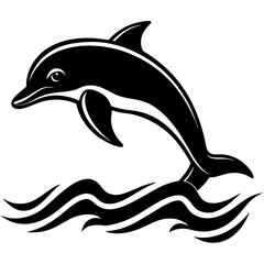 Dolphin jumping over ocean waves silhouette vector illustration
