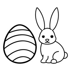 Easter egg and bunny line art vector illustration