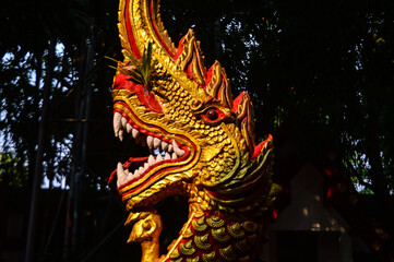 Statues of Serpent Guarding temples, Lanna Architecture, Symbols of Buddhism, South East Asia at Wat Khong Khao, Hang dong District Chiang Mai, Northern Thailand
