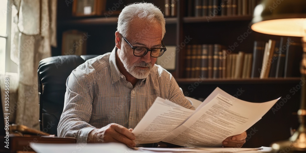 Poster a judge reviewing case documents before making a ruling