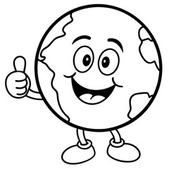 Fototapeta premium Happy planet earth giving a thumbs up cape line art vector illustration 