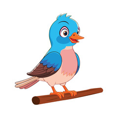 Cute Cartoon Bird Perched on a Branch