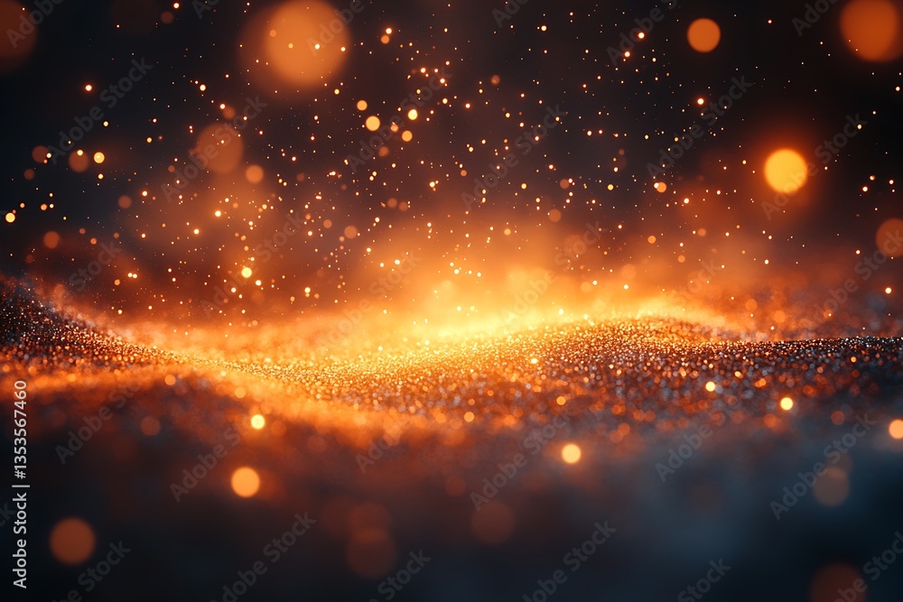 Poster glowing particles floating above a textured and blurred dark background