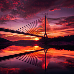 Fototapeta premium Ethereal Dynamics of a Sunset Bridge: A Breathtaking Blend of Nature and Architecture
