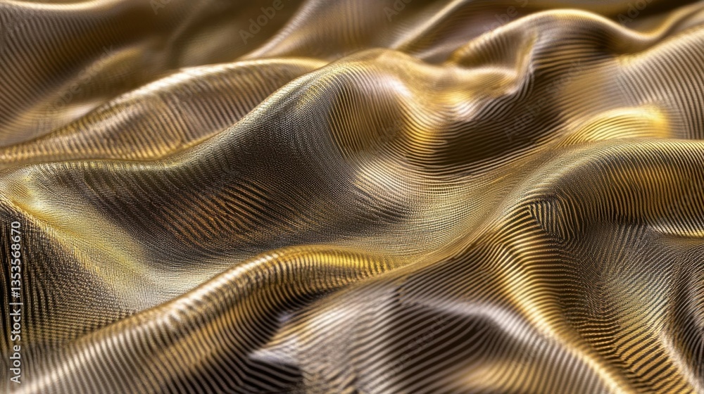 Poster golden fabric flows smoothly, creating elegant waves with texture design.