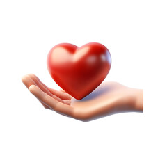 Fototapeta premium A single hands holding red heart love family health care on islated transfarent background, PNG.