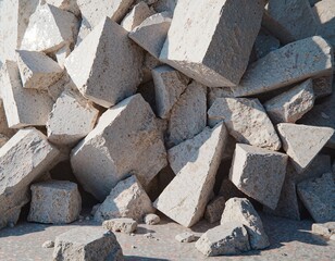 A pile of rough, chiseled stone blocks intertwined in random arrangement