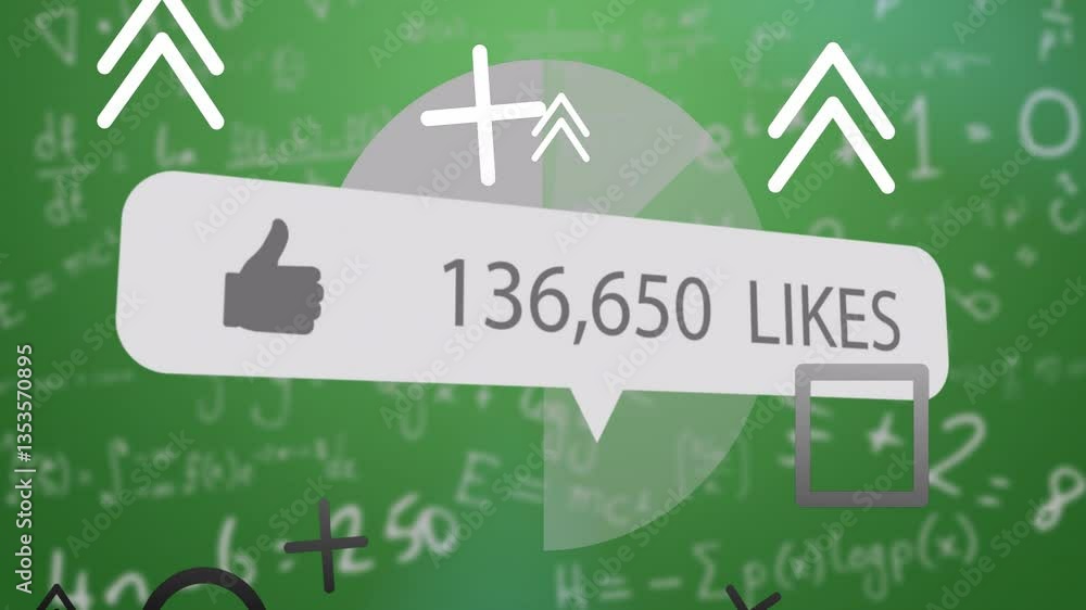 Poster animating like counter over mathematical equations on green school background