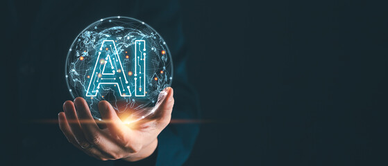 Banner background with copyspace for Ai Artificial Intelligence technology concept, Futuristic technology transformation. © flyalone