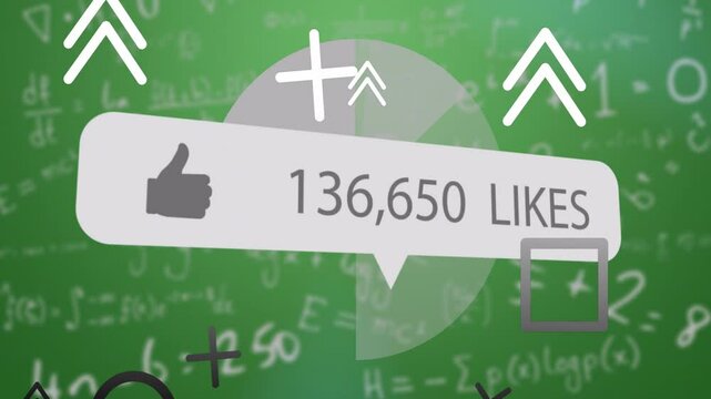 Animating like counter over mathematical equations on green school background