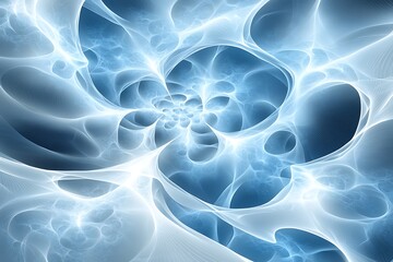 Abstract Blue and White Swirling Form with Spiraling Tendrils