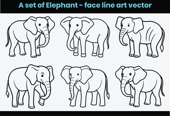 A set of elephants line art vector simple flat design.