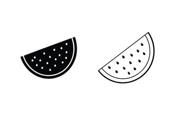 Watermelon Slice Icons Black, White, Summer Fruit, Design Elements