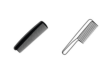 Two Simple Black and White Comb Illustrations, Hair Care Tools