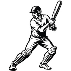 Naklejka premium black and white Cricket Player Hit Ball with Bat