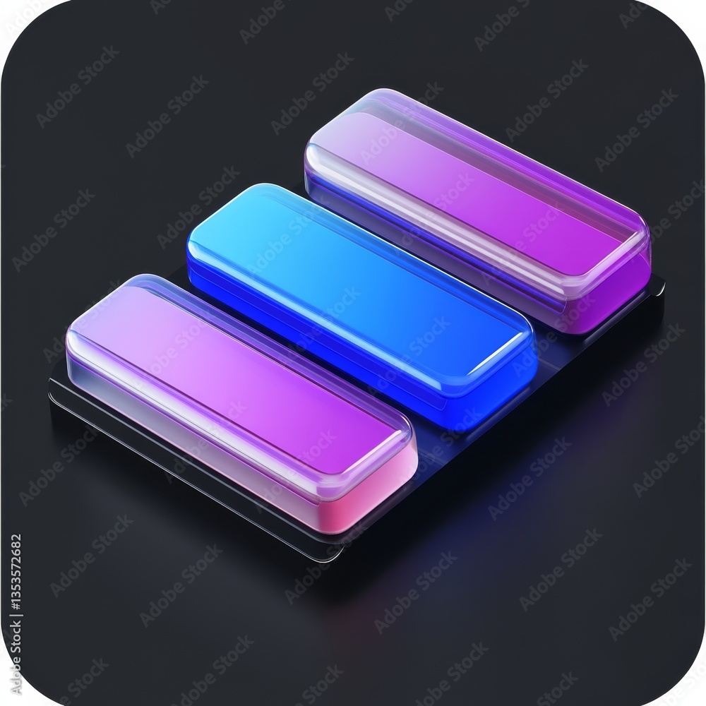 Aufkleber abstract 3d illustration of rectangular bars with transparent edges in pink, blue, and violet on a d