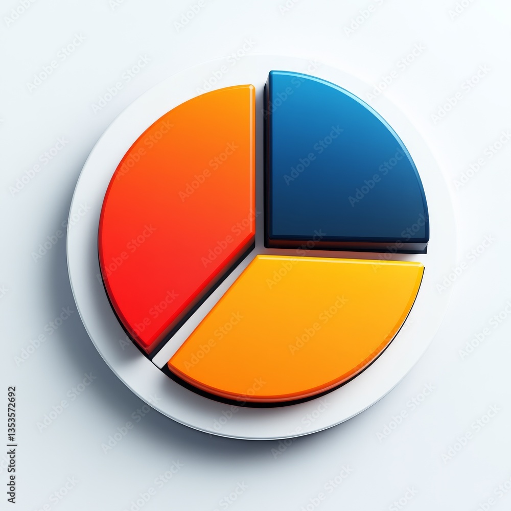 Aufkleber 3d pie chart with blue, orange, and red segments displayed on white background, minimalist style, bu
