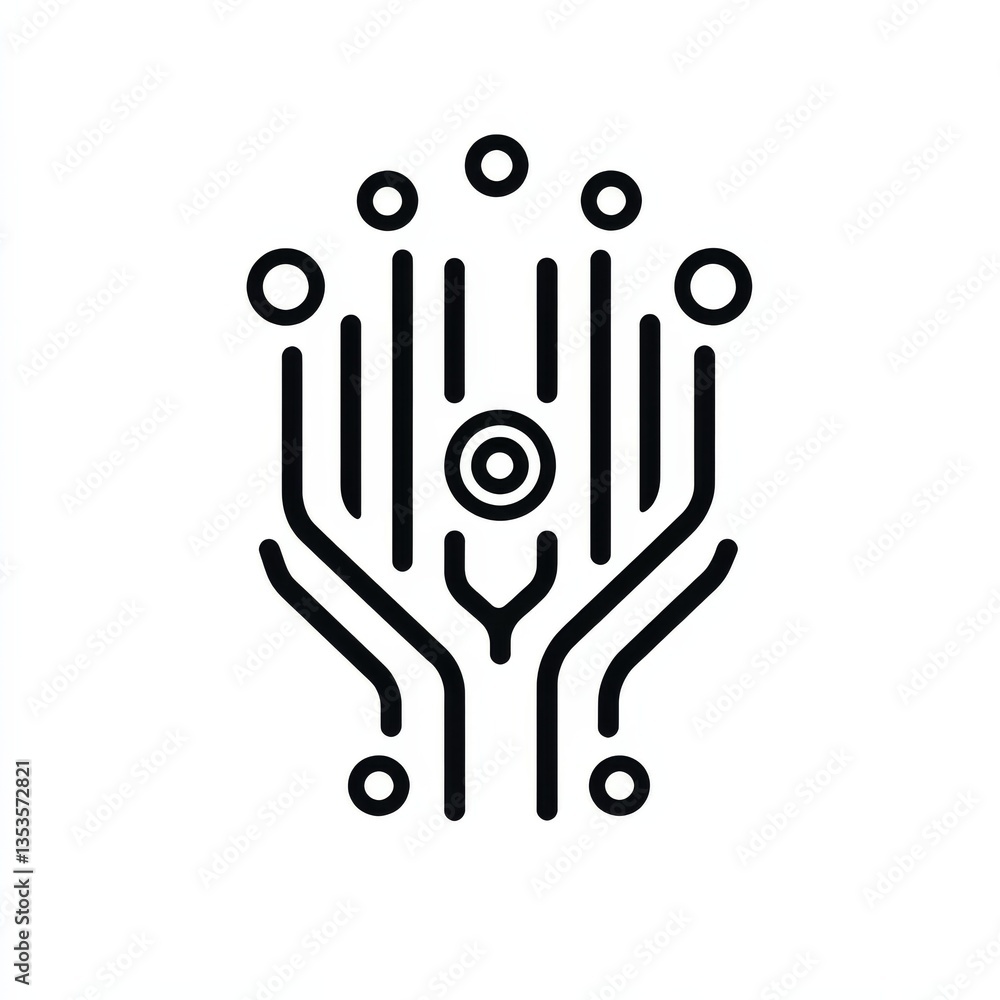 Leinwandbilder Abstract Circuit Design: Black and White Technology Innovation Icon with Connection Points