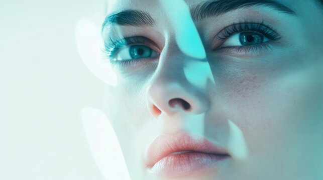Focused Woman with Blue Light
