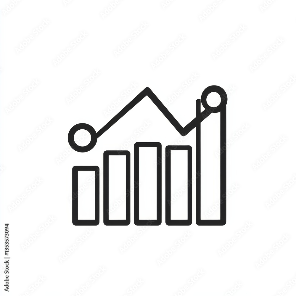 Aufkleber ascending bar graph with line chart showing growth and positive trend, business analysis and success