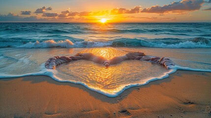 hands gesture like the heart shape on beach background  HD 8K wallpaper Photographic Image