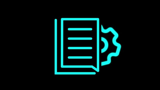 White Line Checking note and gear Icon Isolated on Black Background. Management Concept Icon. 4K Ultra HD Video Motion Graphic Animation.