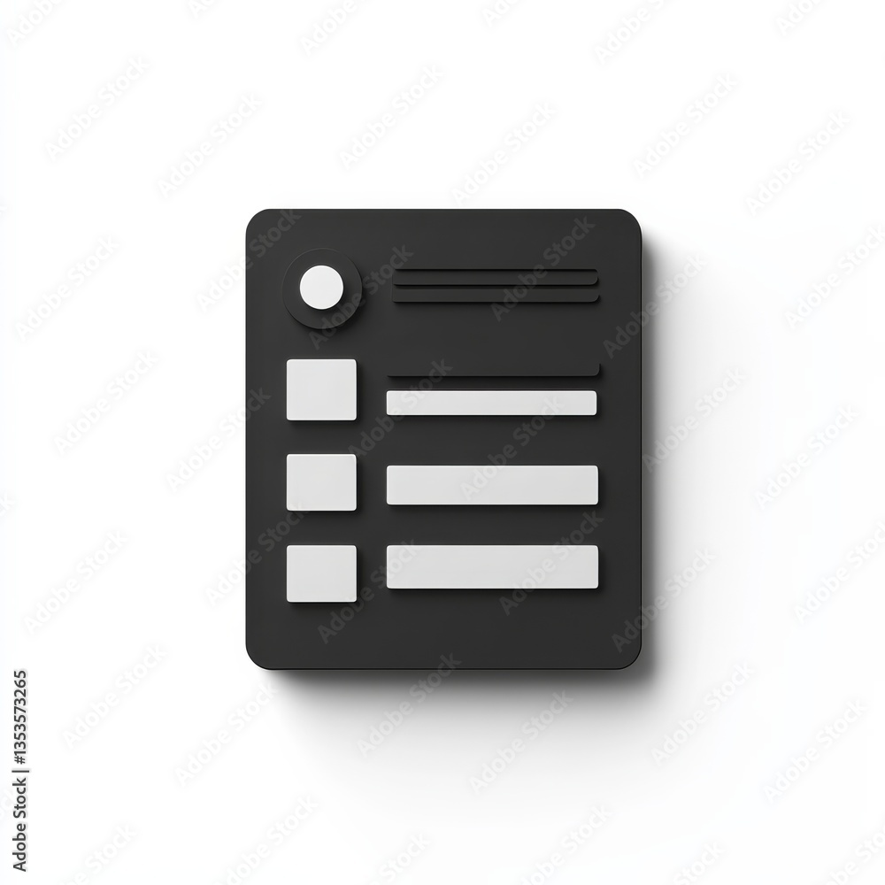 Aufkleber Clean and Modern Black and White App UI Design Element with 3D Effect, perfect for user interface and web design projects