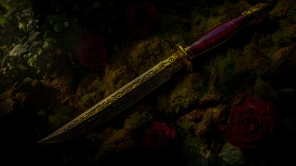 Enchanted Crimson Blade with Golden Hilt