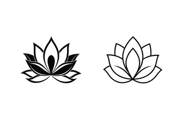 Two stylized lotus flower designs, black and white, simple, elegant, floral, minimalist, vector, gra © pankajkumar