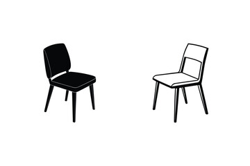Two Simple Chair Designs Black Silhouette and Line Art