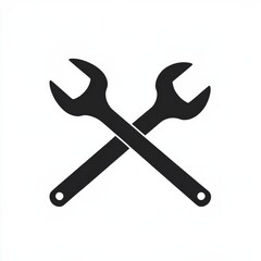 Crossed Wrenches Silhouette: Repair and Maintenance Icon in Black and White Design