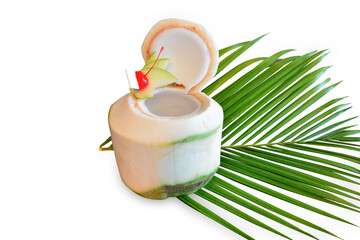 Top view of Cool coconut juice, focus selective