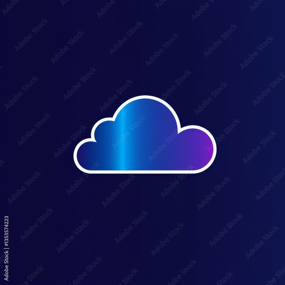 Poster gradient cloud icon with white outline on dark blue background: digital illustration for technology 