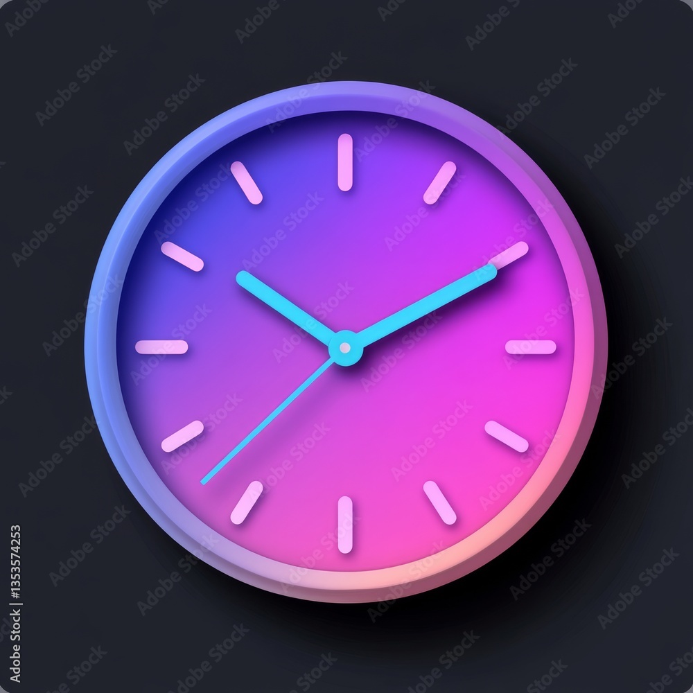 Poster gradient time: a sleek clock design with a smooth transition of purple, pink, and blue hues on a dar