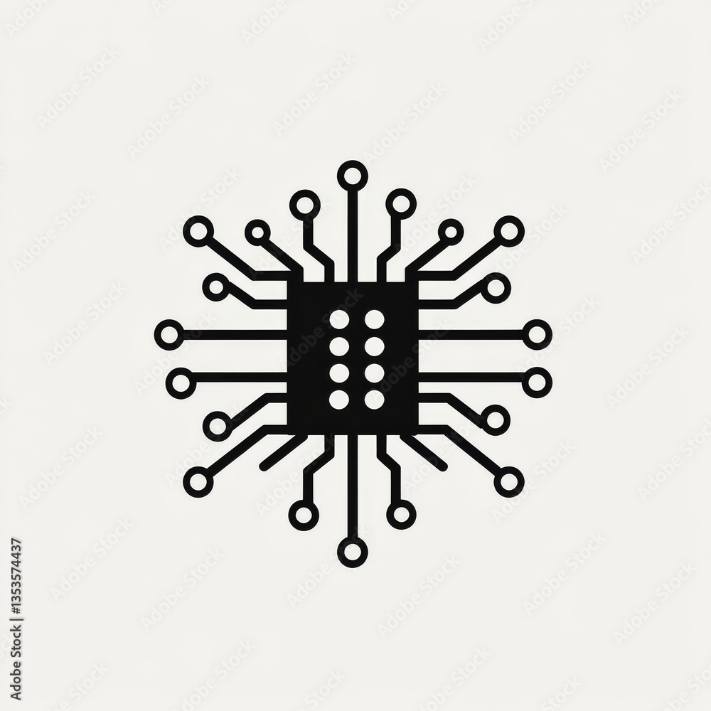 Aufkleber microchip circuitry: minimalist black and white illustration of electronic component design for tech