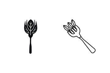 Vegetarian Restaurant Logo Design Fork with Leaves, Vegan Food
